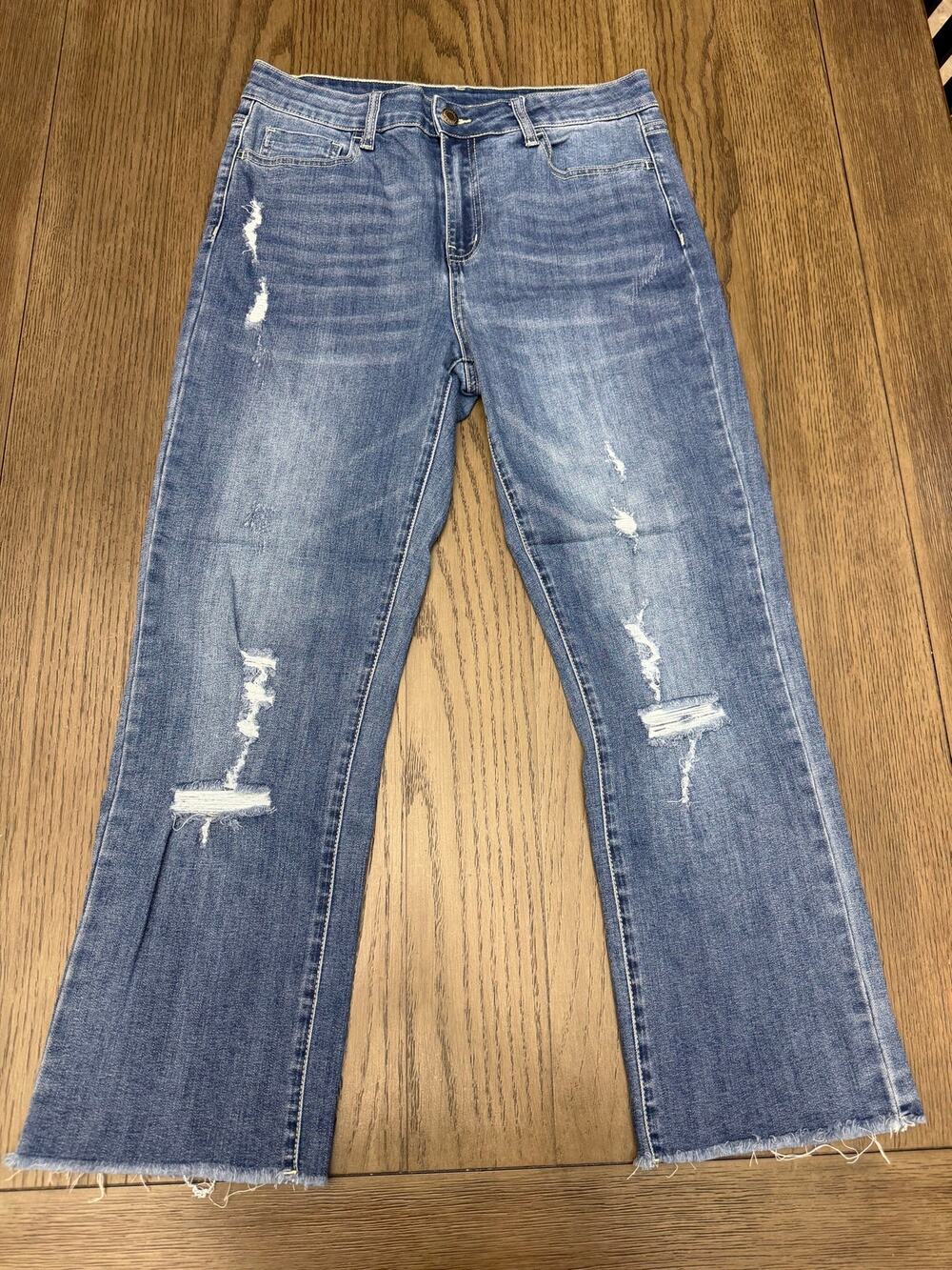 Grace & Lace High Rise Bootcut Jeans Size 10 Distressed Raw Hem Stretch